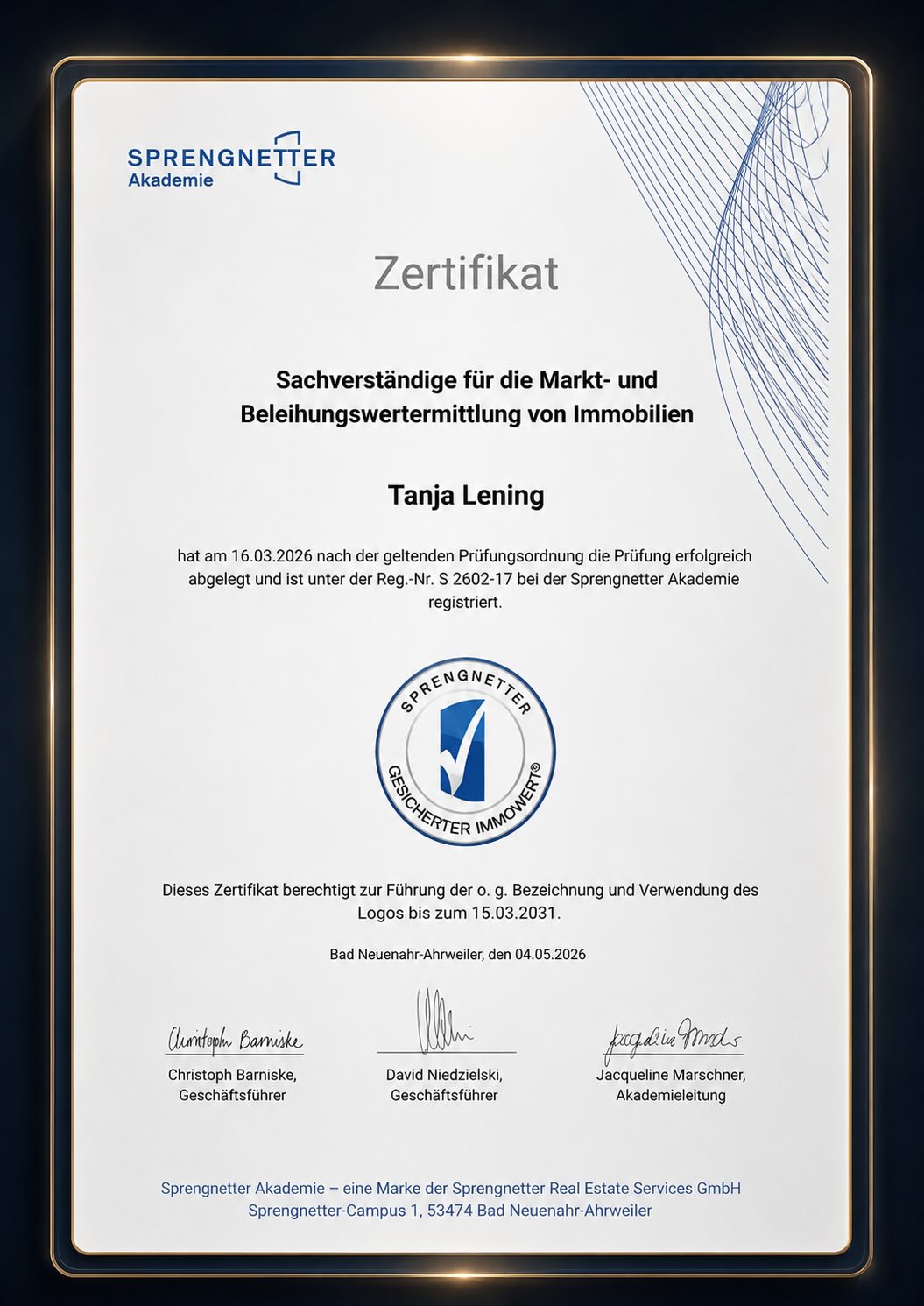 Sprengnetter Zertifikat Reg.-Nr. S 2602-17